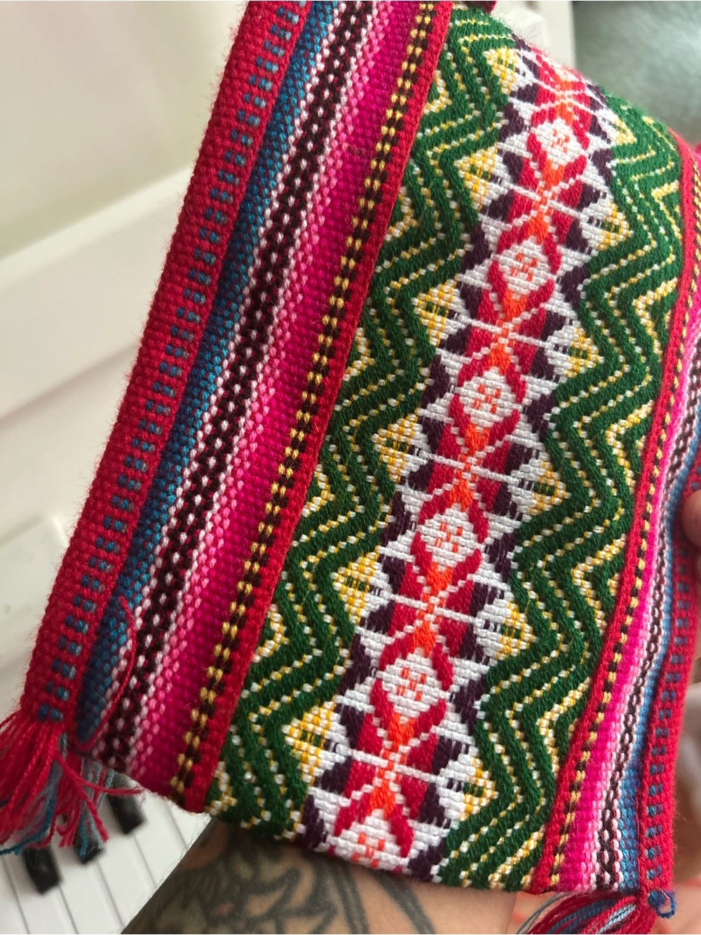 Vintage Handwoven Woven Boho Crossbody Bag Red Pink Ethnic Festival Fringe Purse - Picture 4 of 10